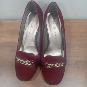 Karen Scott Burgundy Chain-Trim Block Heel Pumps